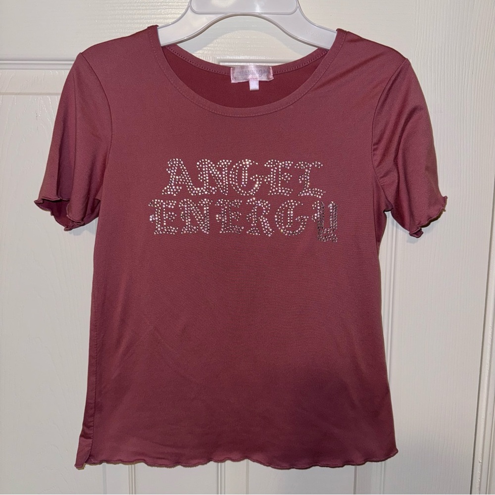 NWOT Stella Tweed Girls Top “Angel Energy” with rhinestones